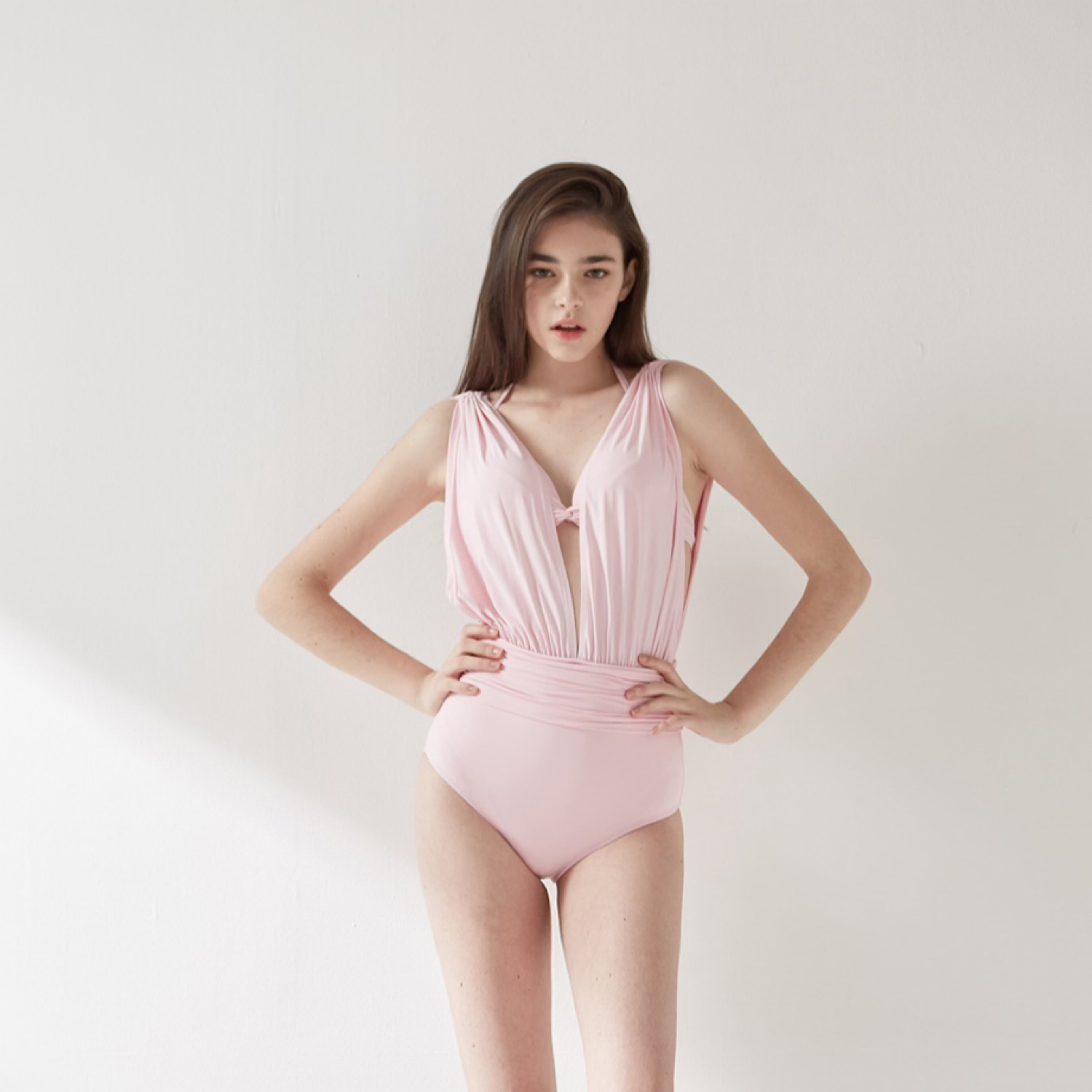 Shawl Dress Swimming Suit (Baby Pink)